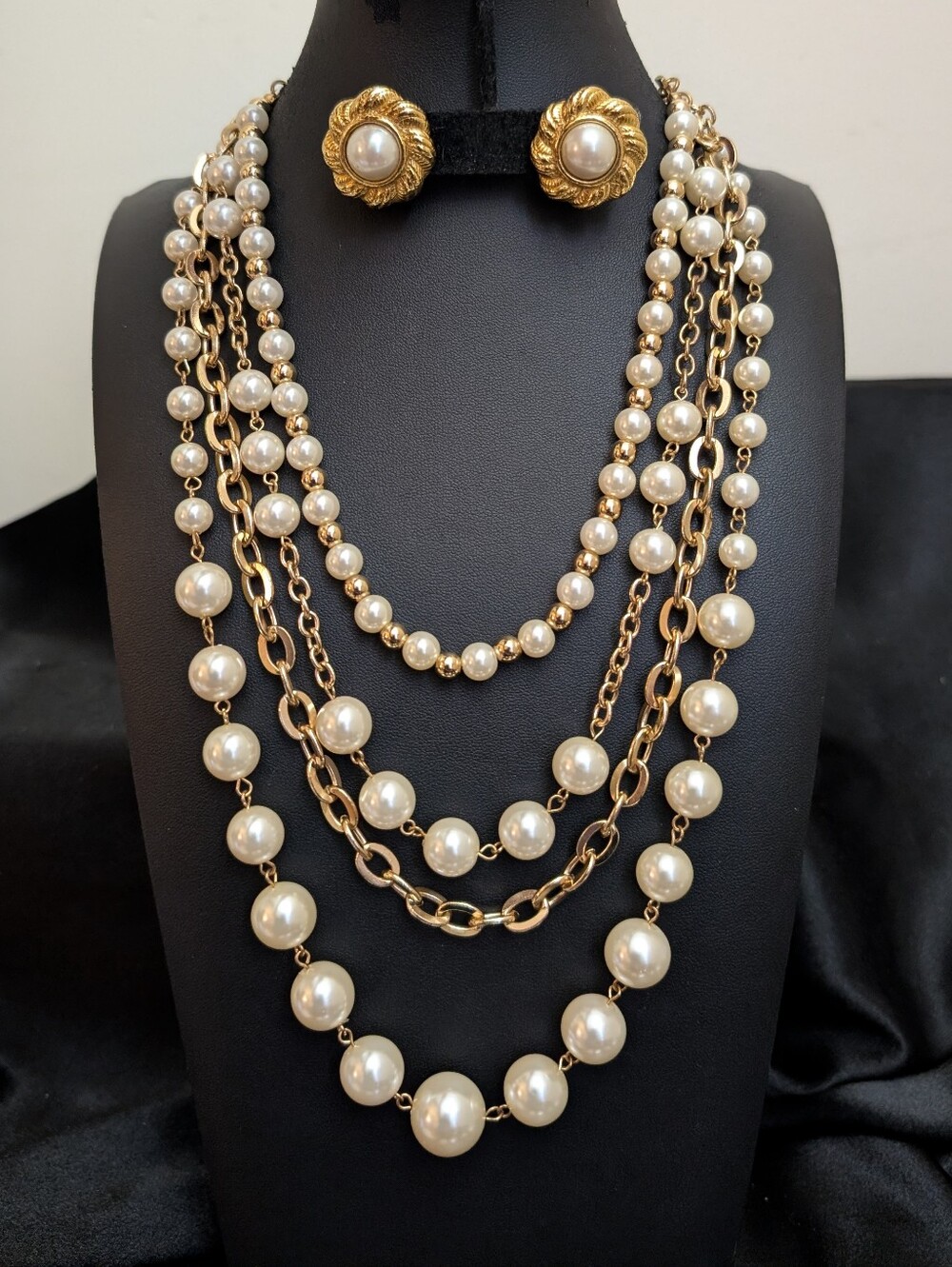 Vintage  Multi-Strand Pearl Necklace with Signed Carol Lee Earrings